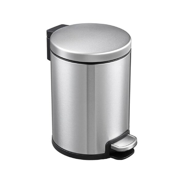 Dolphy 3L Round Stainless Steel Pedal Bin - Compact Foot Pedal Trash Can with Soft-Close Lid for Bathroom, Office & Bedroom - Matte Silver