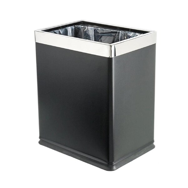 Dolphy 10L Rectangular Stainless Steel Waste Bin - Black Open-Top Dustbin for Bathroom, Office, Hotel & Home Use
