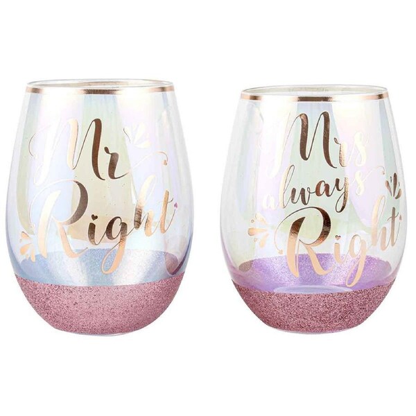 2pc Mr & Mrs Glitterati Stemless 600ml Wine Drinking Cup Celebration Glass