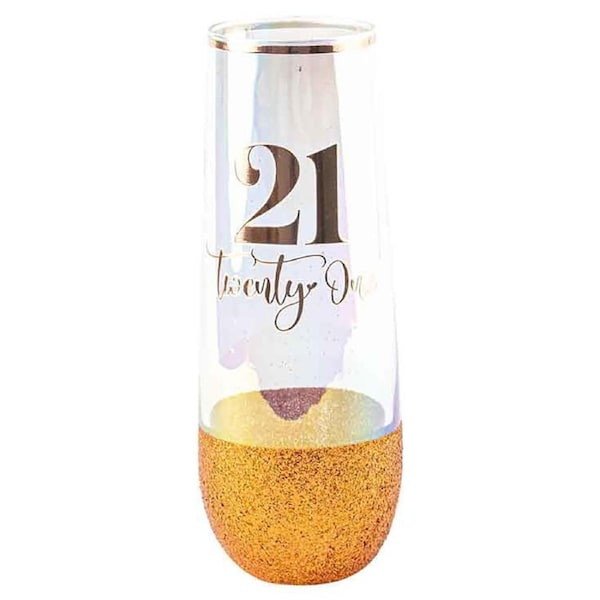 21st Glitterati Rose Gold Stemless Champagne 16cm 180ml Drinking Cup Glass