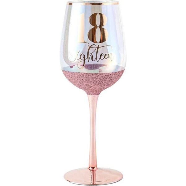 18th Pink Glitterati Wine Glass 430ml Drinking Cup Novelty Celebration Glass