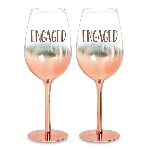 Engagement Rose Gold Ombre Wine Glass Set Gold 430ml Novelty Drinking Cups