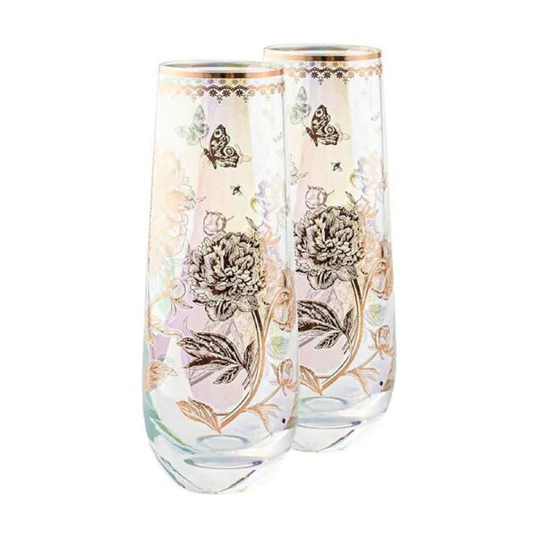 2pc 20 Year Roses Stemless Champagne Flutes Pair 16cm 180ml Bar Serveware