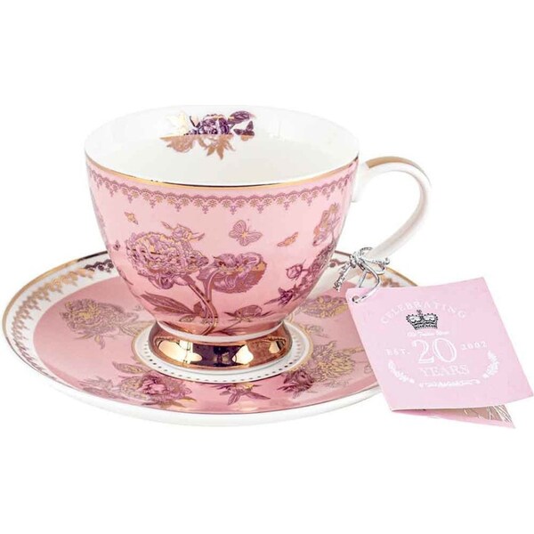 20 Year Roses Tea Cup And Saucer Pair Set Pink 200ml Drinking Cup Serveware