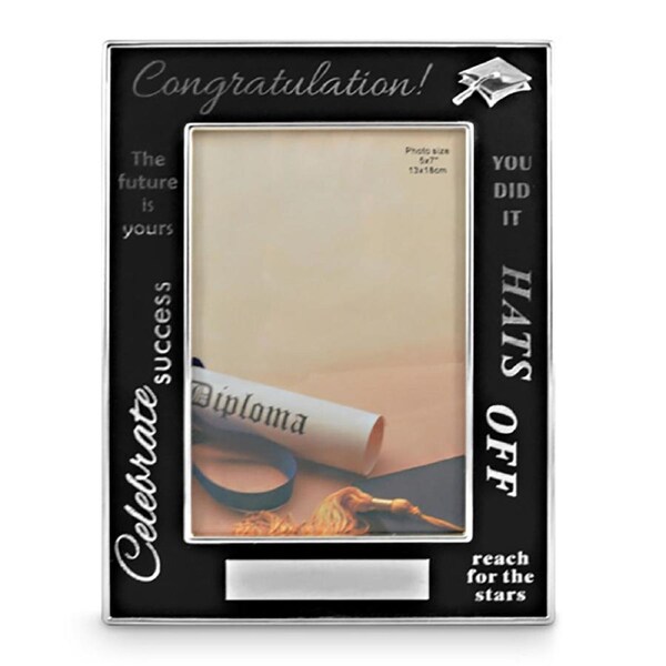 Graduation Silver Black Photo Frame 5x7 Inch Silver Plated Black Plaque Set