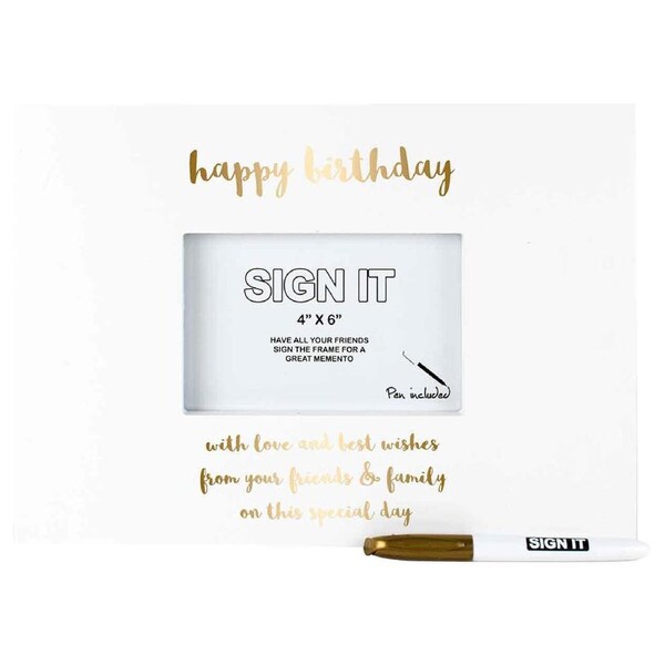 Happy B'day Signature Photo Frame With Marker Gold Foil Novelty/Keepsake Display