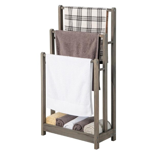 Giantex 3-Tier Wooden Towel Rack Freestanding Towel Drying Holder Storage Shelf, Grey