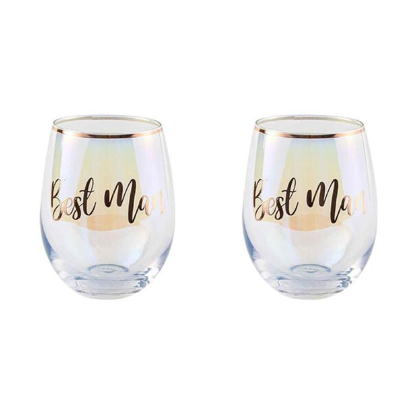 2PK Best Man Stemless Wine Rose Gold 600ml Drinking Cup Novelty Event Glass