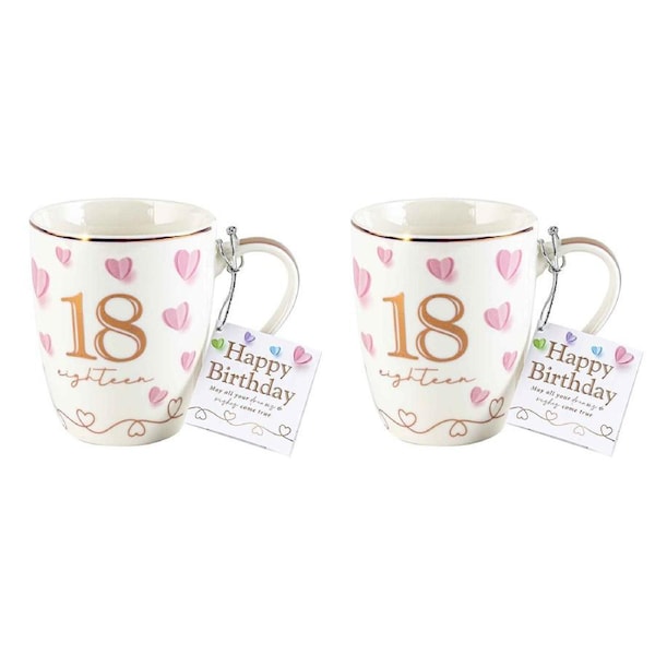 2PK 18th Birthday Print Sweet Heart Bullet Mug 12Oz 350ml Novelty Drinking Cup