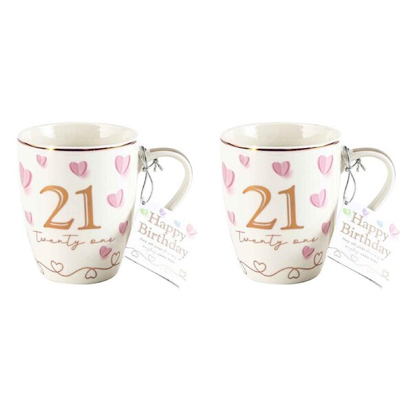 2PK 21St Birthday Print Sweet Heart Bullet Mug 12Oz 350ml Novelty Drinking Cup