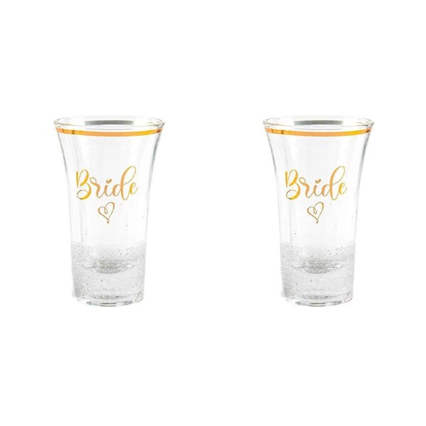 2PK Bride Glitterati Shot Glass White 9cm Drinking Cup Novelty Celebration Glass