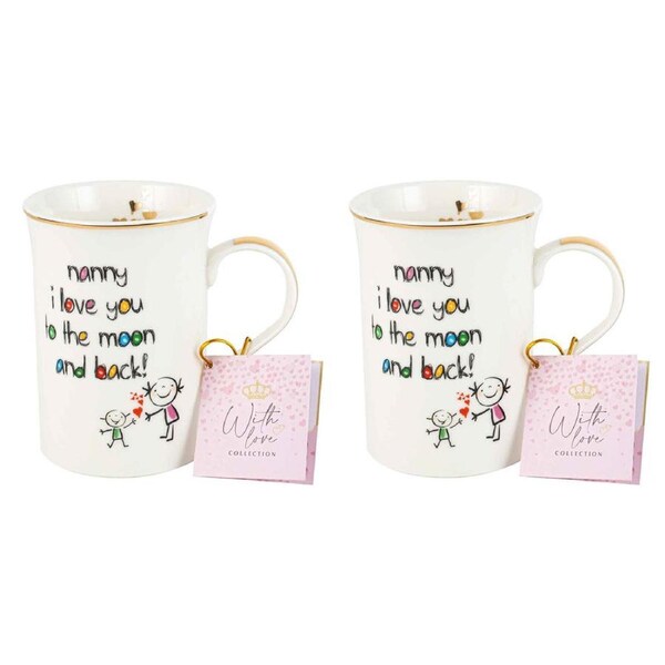 2PK Nanny Crayon Mug White Coloured 310 ml New Bone China Novelty Gift Set