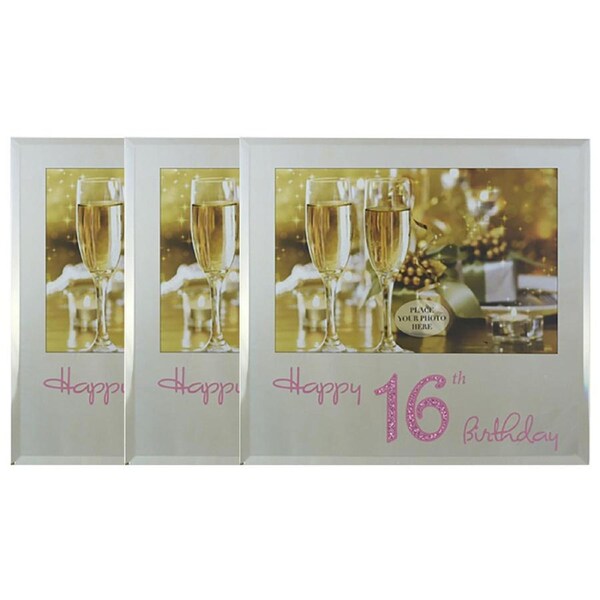 3PK Happy 16th Birthday Pink Text 6x4" Keepsake Novelty Photo / Picture Frame