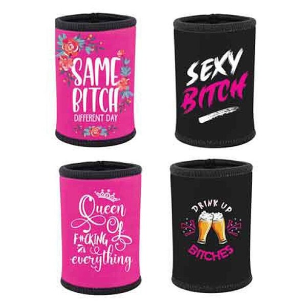4PK Monkey Biz B*tch Stubby Holders Can Cooler Funny Gag Joke Assorted Gift