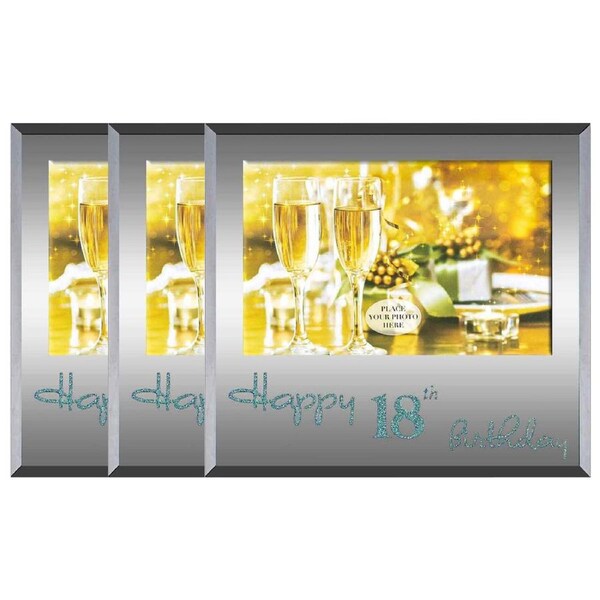 3PK Happy 18th Birthday Blue Text 6x4" Keepsake Novelty Photo / Picture Frame