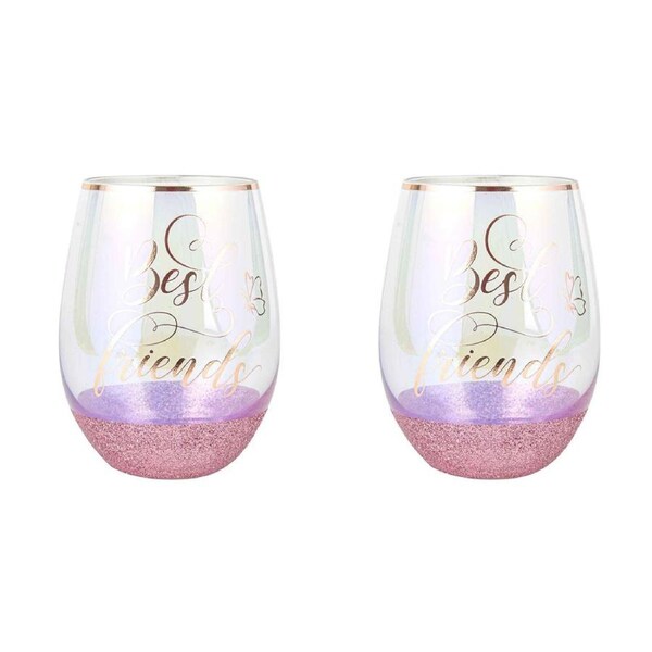 2PK Best Friend Glitterati Stemless 600ml Drinking Cup Celebration Wine Glass