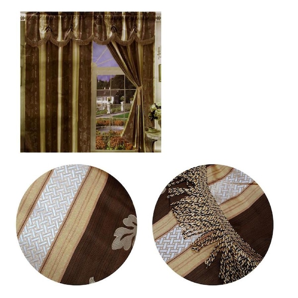 Pair of Elizabeth Brown Jacquard Tassels Unlined Curtains 145 x 210 cm