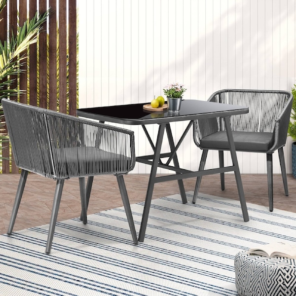 Livsip Outdoor Dining Setting 3 Piece Lounge Patio Furniture Table Chairs Set
