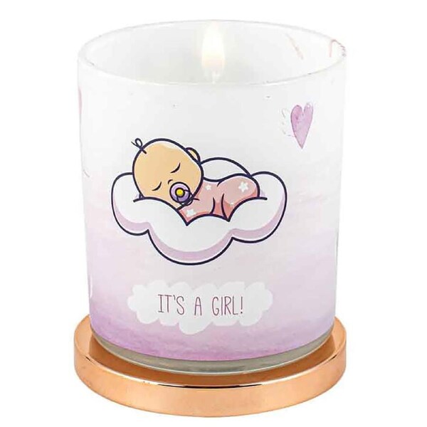 Its A Girl Candle Vanilla Scented Smell 45hr Burn Time 9 x 8cm Keepsake Gift Set