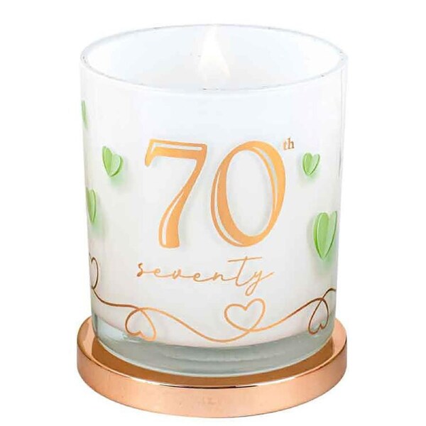 70th Candle Vanilla Scented Smell 45hr Burn Time 9 x 8cm Keepsake Gift Set