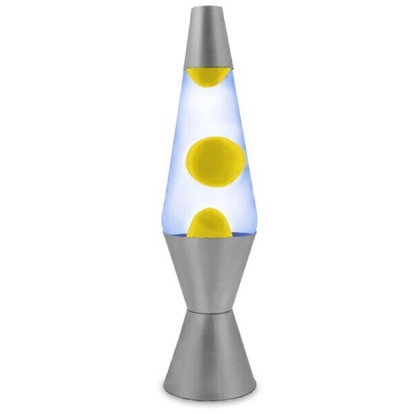 Blue/Yellow coloured Wax Liquid Lamp Silver Retro Moody Room decor 37cm