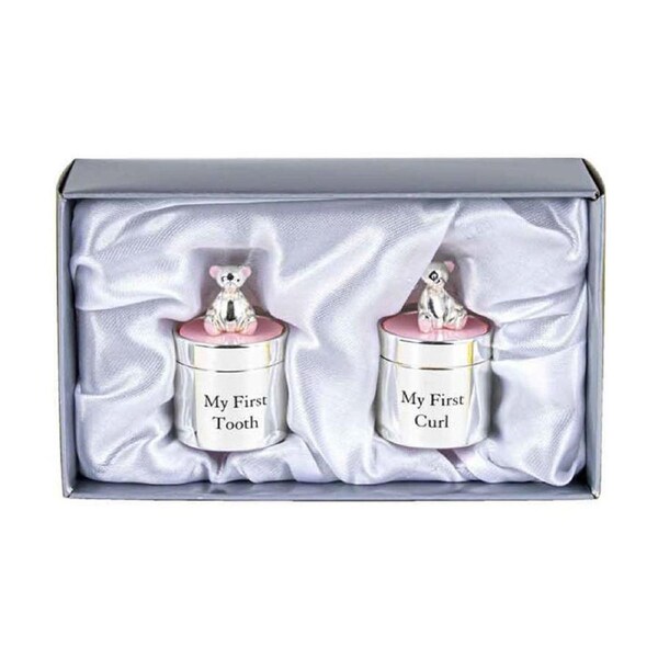 Silver Plate Tooth & Curl Box Pink Home/Nursery Decorative Keepsake Box Gift Set