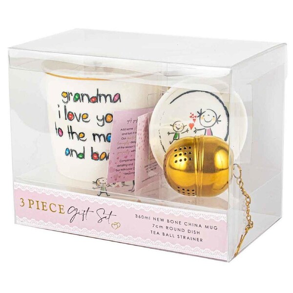 Grandma Crayon Coffee Mug/Dish/Strainer Present/Gift Set 360ml New Bone China