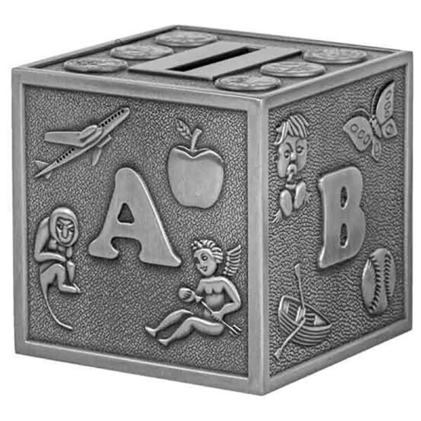 Silver Box Pewter Plate Abc Money Bank 10cm Novelty Stationery Home Decor