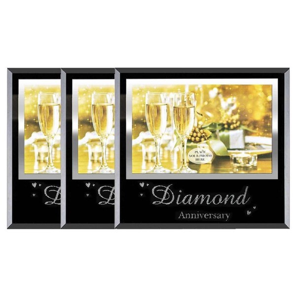 3PK 60th Diamond Anniversary 6x4 Inch Keepsake Novelty Photo Picture Frame Gift