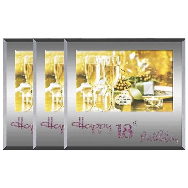 3PK Happy 18th Birthday Pink Text 6x4 Inch Keepsake Novelty Photo Picture Frame