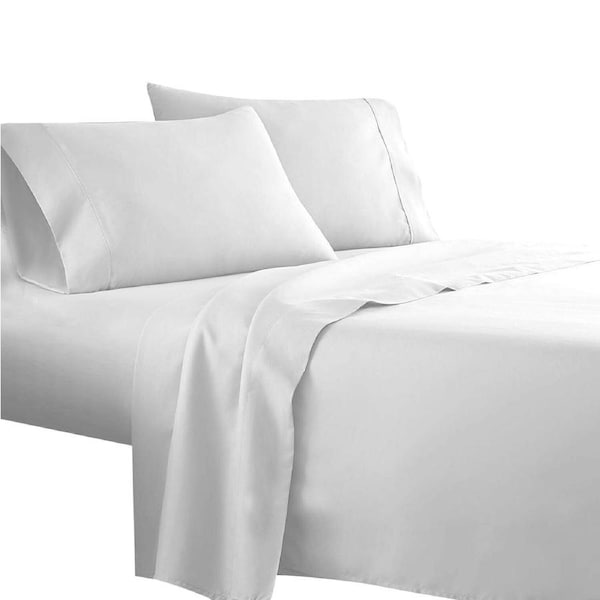 White 4pcs Flat Fitted Sheet Set Pillowcase 5 Size -1000TC Queen