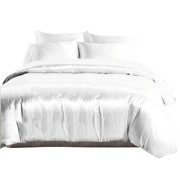 White Silk Satin Quilt Duvet Cover Set 6 Size - 1000TC Double