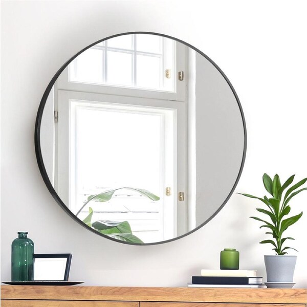 Oikiture 60cm Wall Mirrors Round Makeup Mirror Home Decor Black Any Room