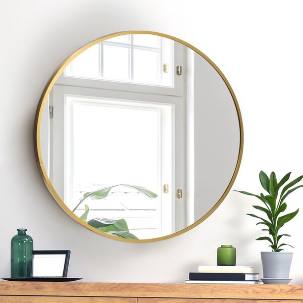 Oikiture 60cm Wall Mirrors Round Makeup Mirror Home Decor Gold Any Room