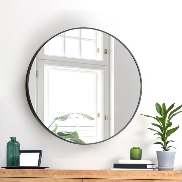 Oikiture Wall Mirrors 50cm Round Makeup Mirror Vanity Home Decor Black Bedroom