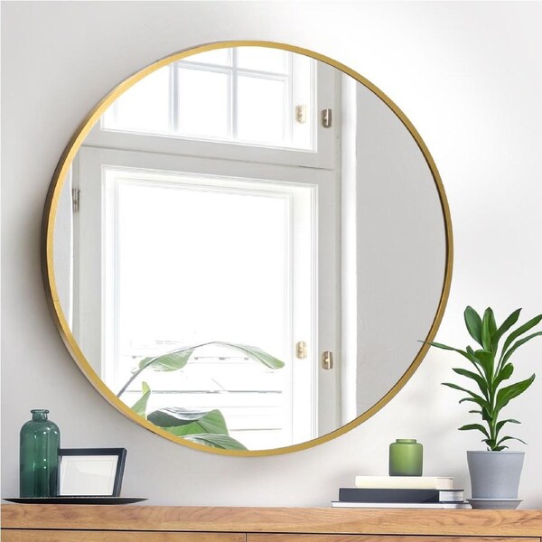 Oikiture Wall Mirrors 80cm Gold Round Makeup Mirror Vanity Home Decorative
