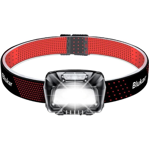 Head Torch Rechargeable, Blukar 1500L Super Bright LED Lightweight Waterproof Headlamp Headlight with Red Warning Lights, Motion Sensor Control, 6 Light Modes, 30 Hrs Runtime for Running, Hiking