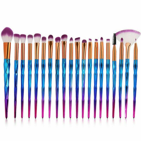 20PCS Diamond Unicorn Eyeshadow Eyebrow Blending Brush Set Eye Make-up Brushes PURPLE BLUE
