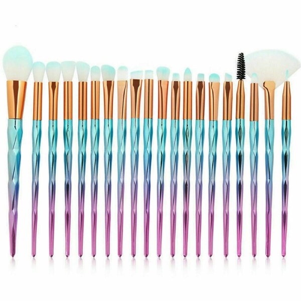 20PCS Diamond Unicorn Eyeshadow Eyebrow Blending Brush Set Eye Make-up Brushes blue+pink