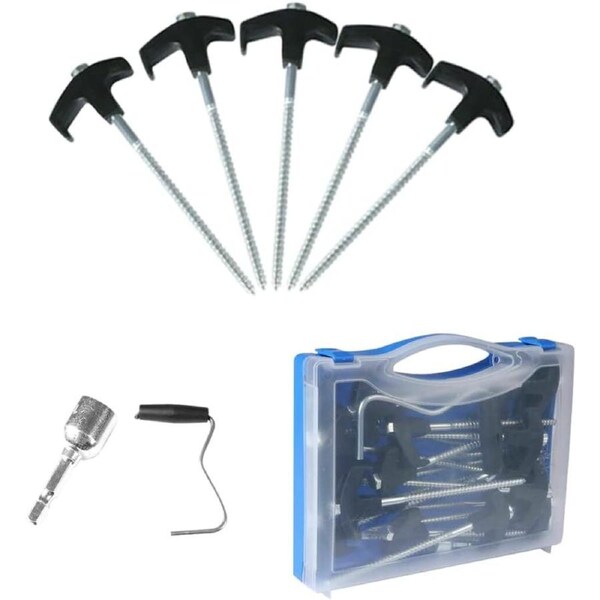 20Pcs Tent Pegs Heavy Duty Screw Steel In Ground Camping Stakes Outdoor Nail