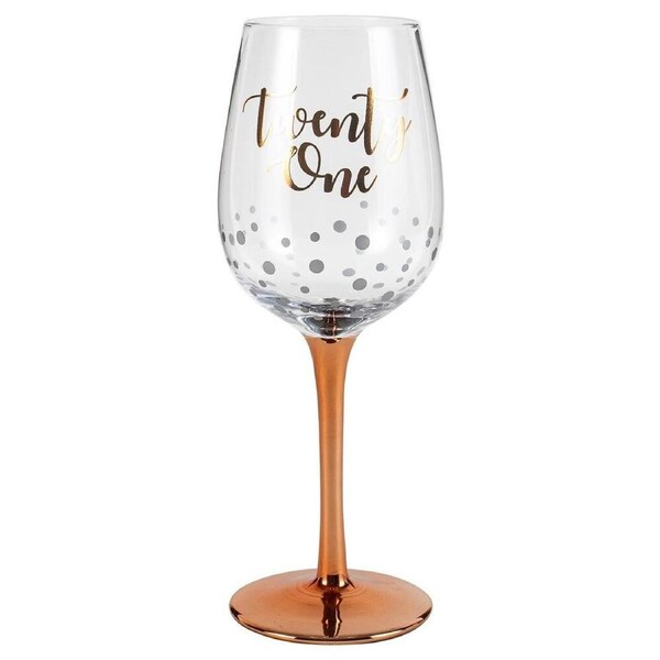 Rose Gold Stem 21st Birthday Wine Glass