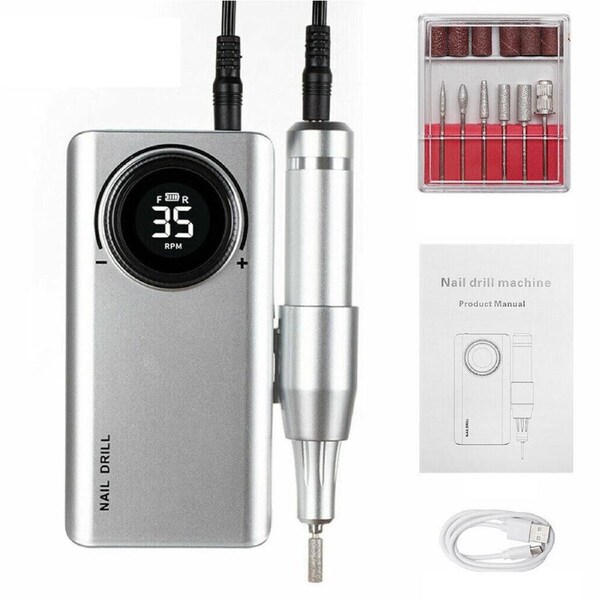 35000RPM Portable Nail Drill Machine Rechargeable E File Fits Manicure Pedicure