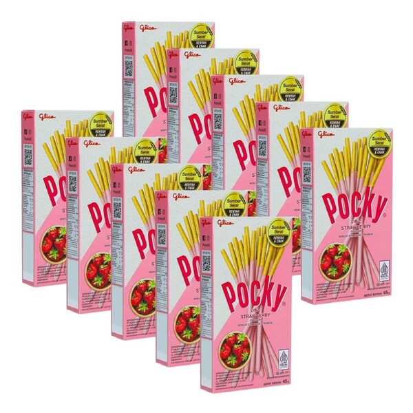 10pk Glico Edible Pocky Straberry Flavoured Biscuit Share Pack Snack Sticks