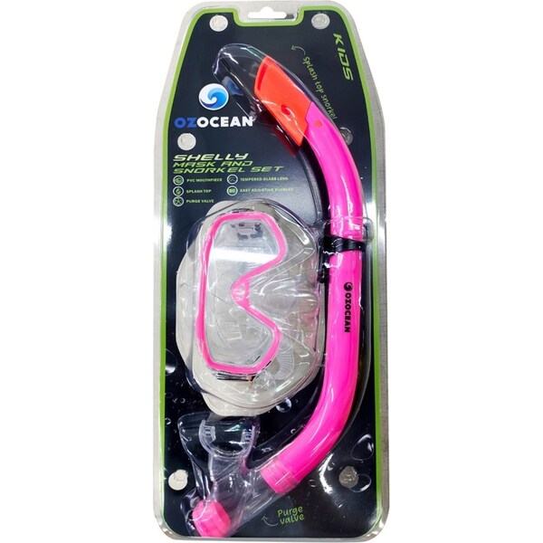 2pc Oz Ocean Shelly Kids Swimming Adjustable Goggles Mask & Snorkel Set Pink