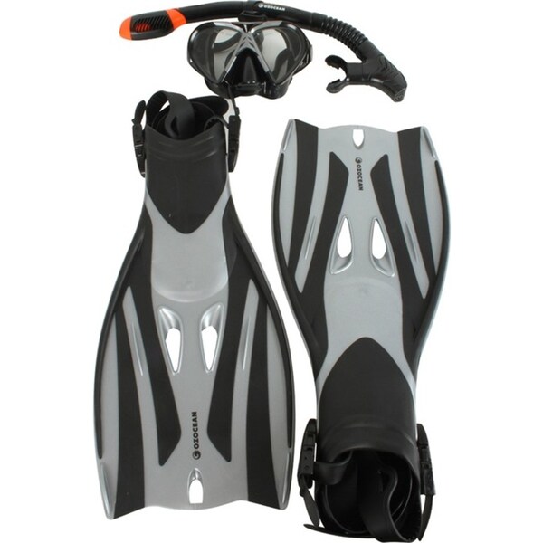 4pc Oz Ocean Rotto Outdoor Swimming Goggles Mask/Snorkel/Fin Set L-XL Grey/Black