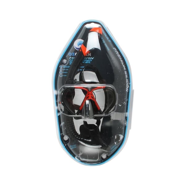 2pc Oz Ocean Hayman Outdoor Swimming Beach Goggles Mask & Snorkel Set Red/Black
