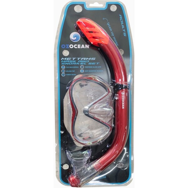 2pc Oz Ocean Mettams Family Swimming Adjustable Goggles Mask & Snorkel Set Red