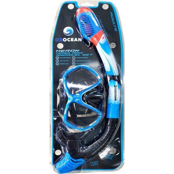 2pc Oz Ocean Heron Family Swimming Beach Goggles Mask & Snorkel Set Blue/Black