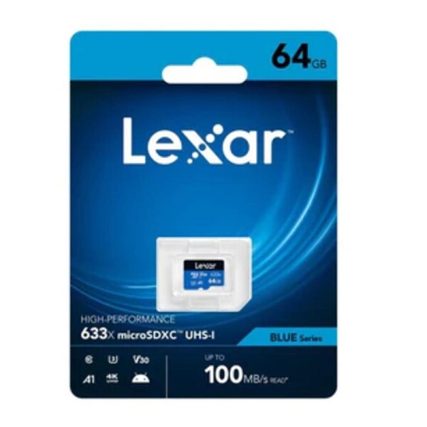 Lexar High-Performance 633x microSDXC 64GB 100MB/s V30 A1 UHS-I U3 Memory Card