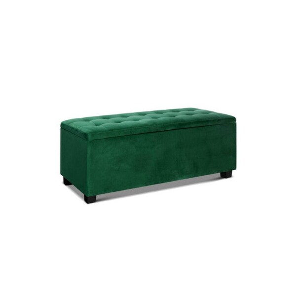 Storage Ottoman Blanket Box Velvet Footstool Rest Chest Couch Toy Green